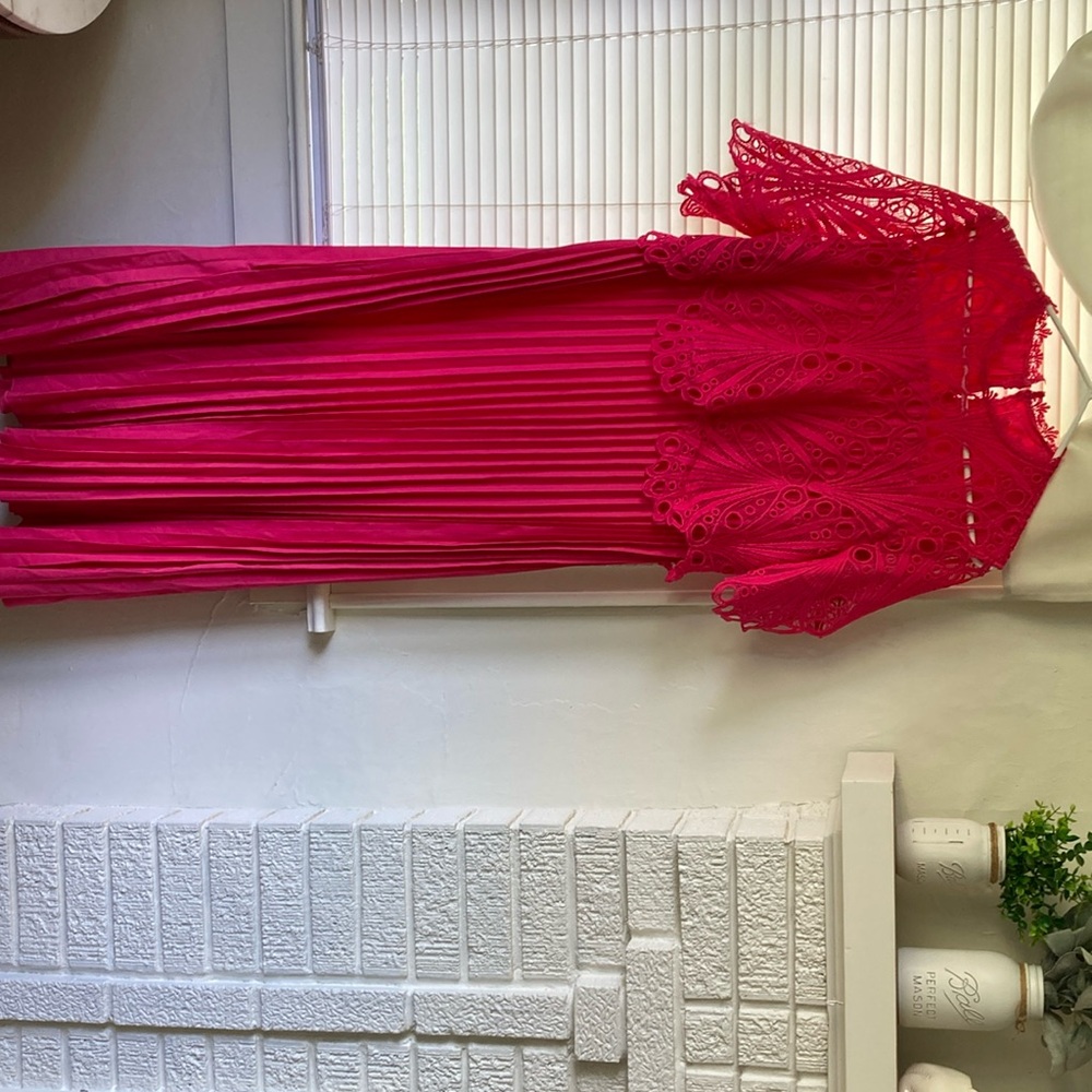 SHEIN Pink Pleated Midi Gown Sleeveless